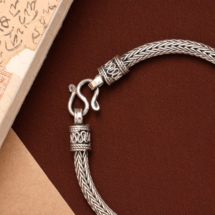 Antique Bali Style Woven Chain Silver Bracelet