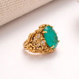 Elegant Oval Green Stone Golden Ring for Men