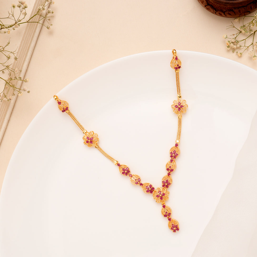 Ruby Floral Drop Bridal Necklace Set