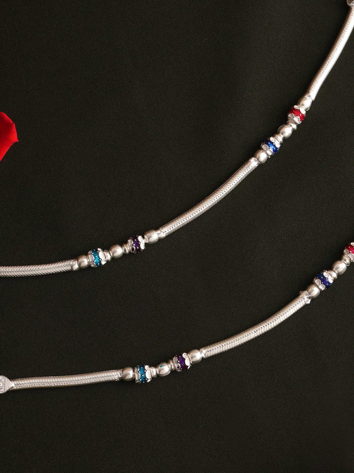 Bombay Floral with Multi Balls Silver Anklet