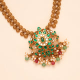 Heritage Emerald with Multi Colour Bead Drops Golden Necklace