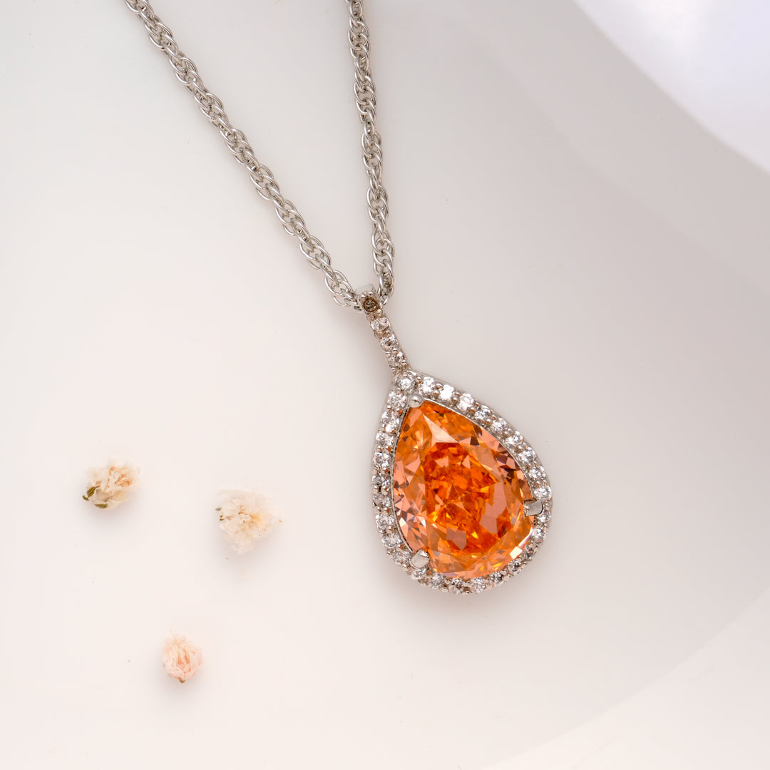 Pear Shape Birth Stone Silver Chain