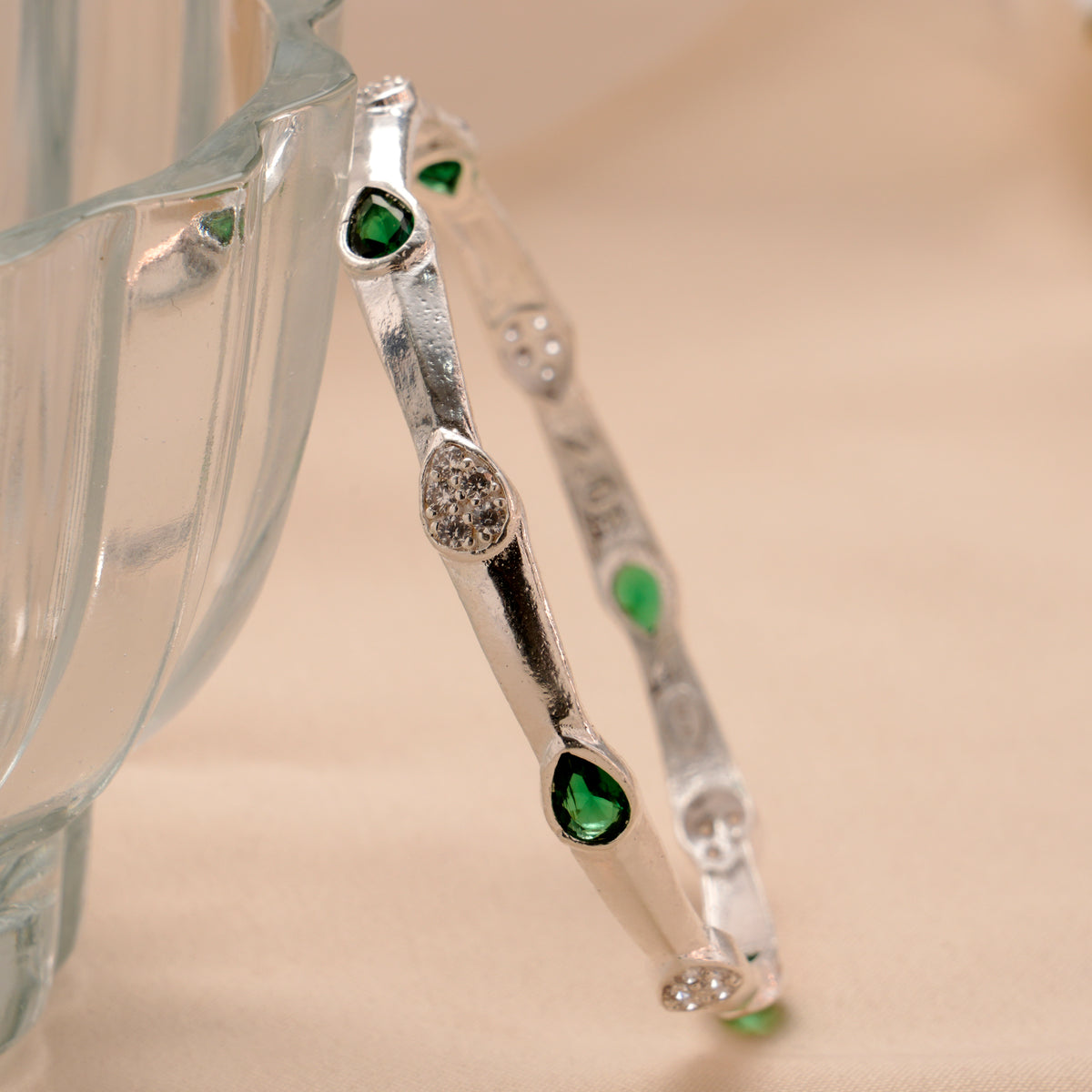 Green Leaf Shape Silver Bangle