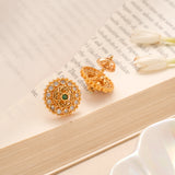 Emerald Center Floral Kundan Gold Plated Stud