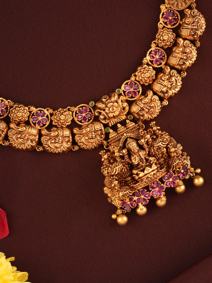 Lakshmi with Elephant Gold antique Necklace