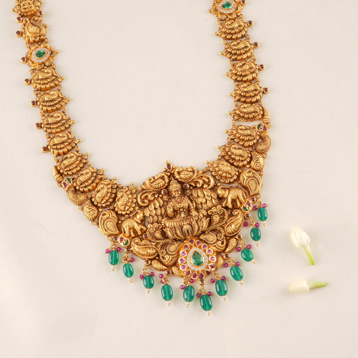 Goddess Lakshmi Green Bead Gold Haram