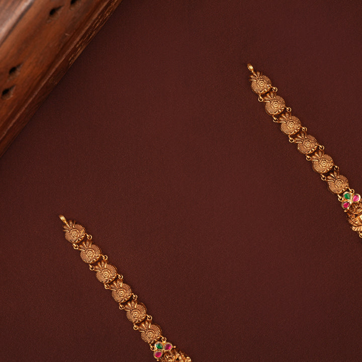 Traditional Gold Antique Lakshmi with Peacock Haram