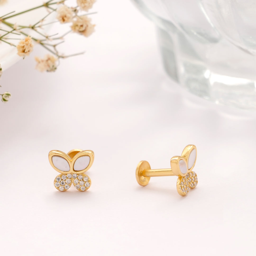 Elegant Butterfly with Stones Golden Stud