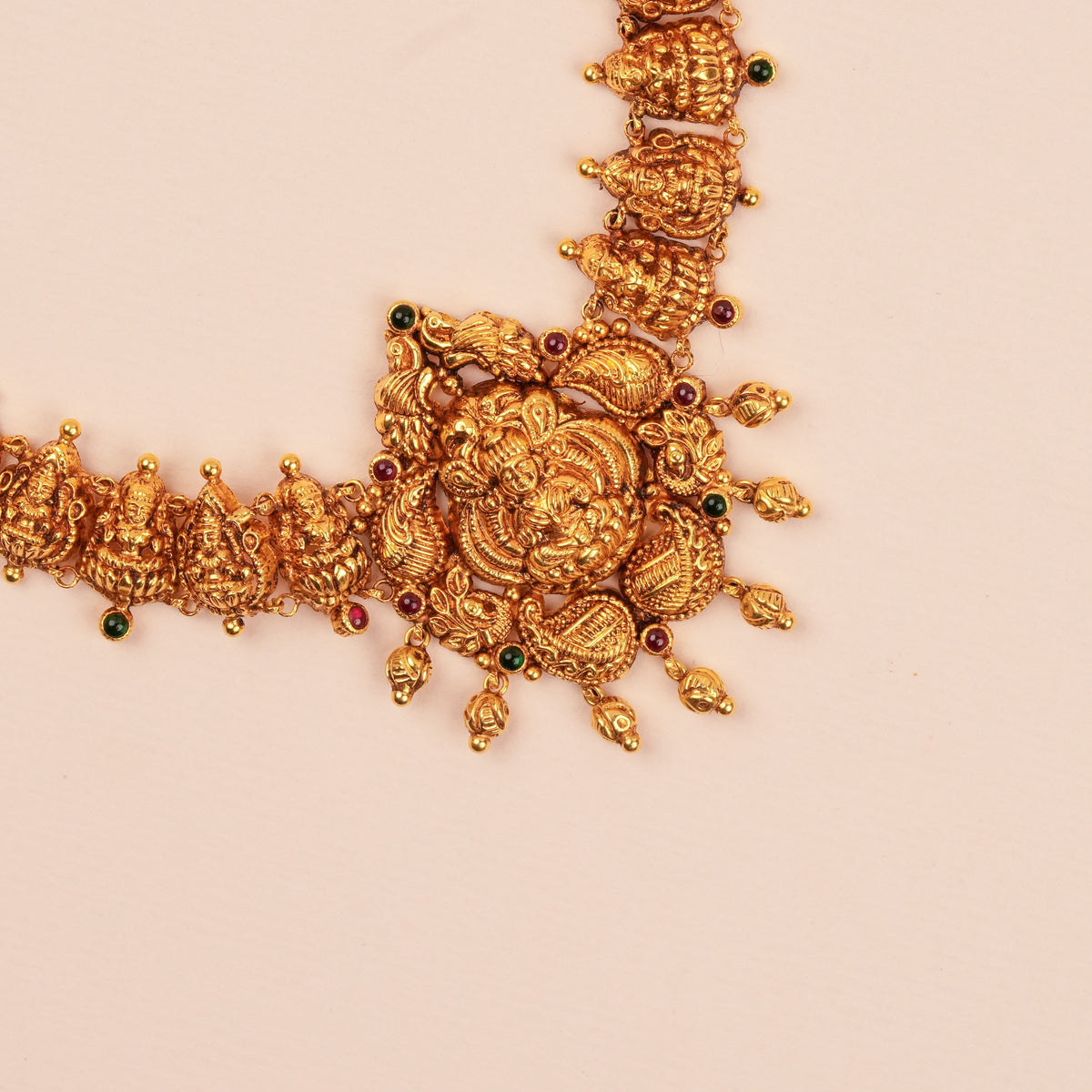 Gold Haram Long Necklace with Lakshmi Pendant