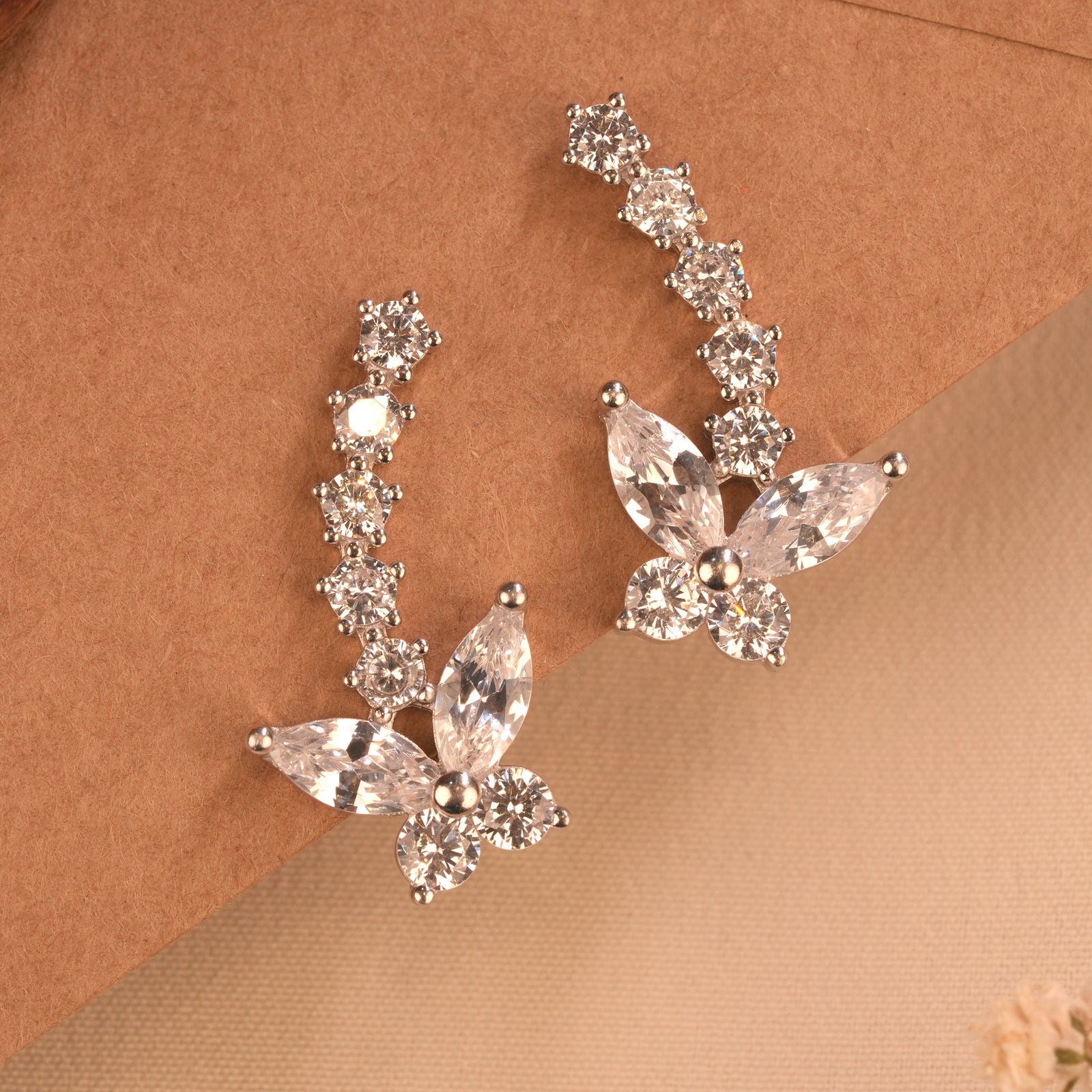 Crystal Butterfly Silver Ear Climber Stud