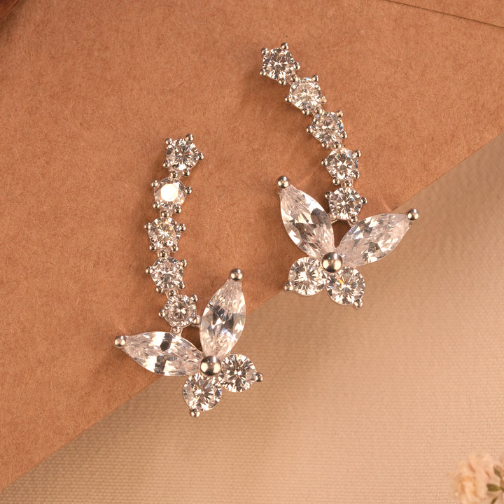Crystal Butterfly Silver Ear Climber Stud