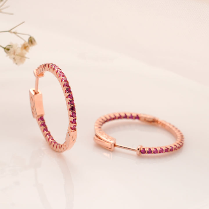Pink Stone Hoop Design Earrings
