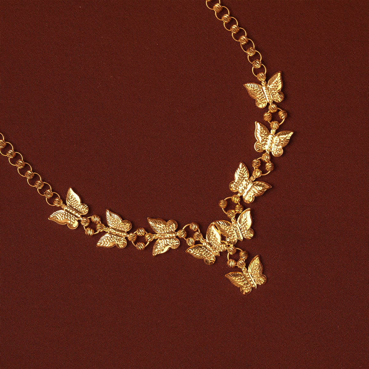 Gold Butterfly Necklace with Ring Link Chain