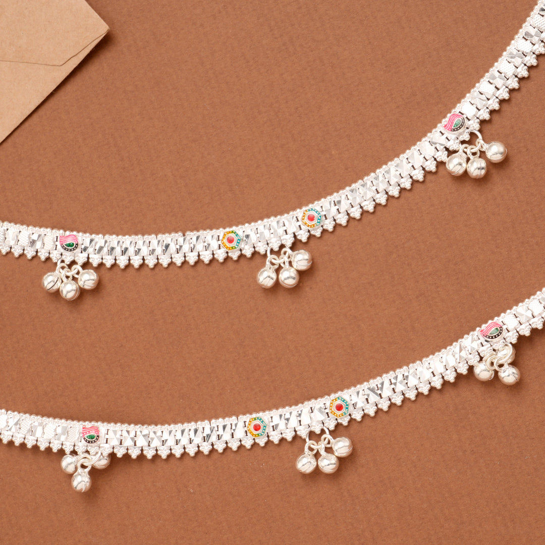 Enamel Detail Drop Silver Anklet