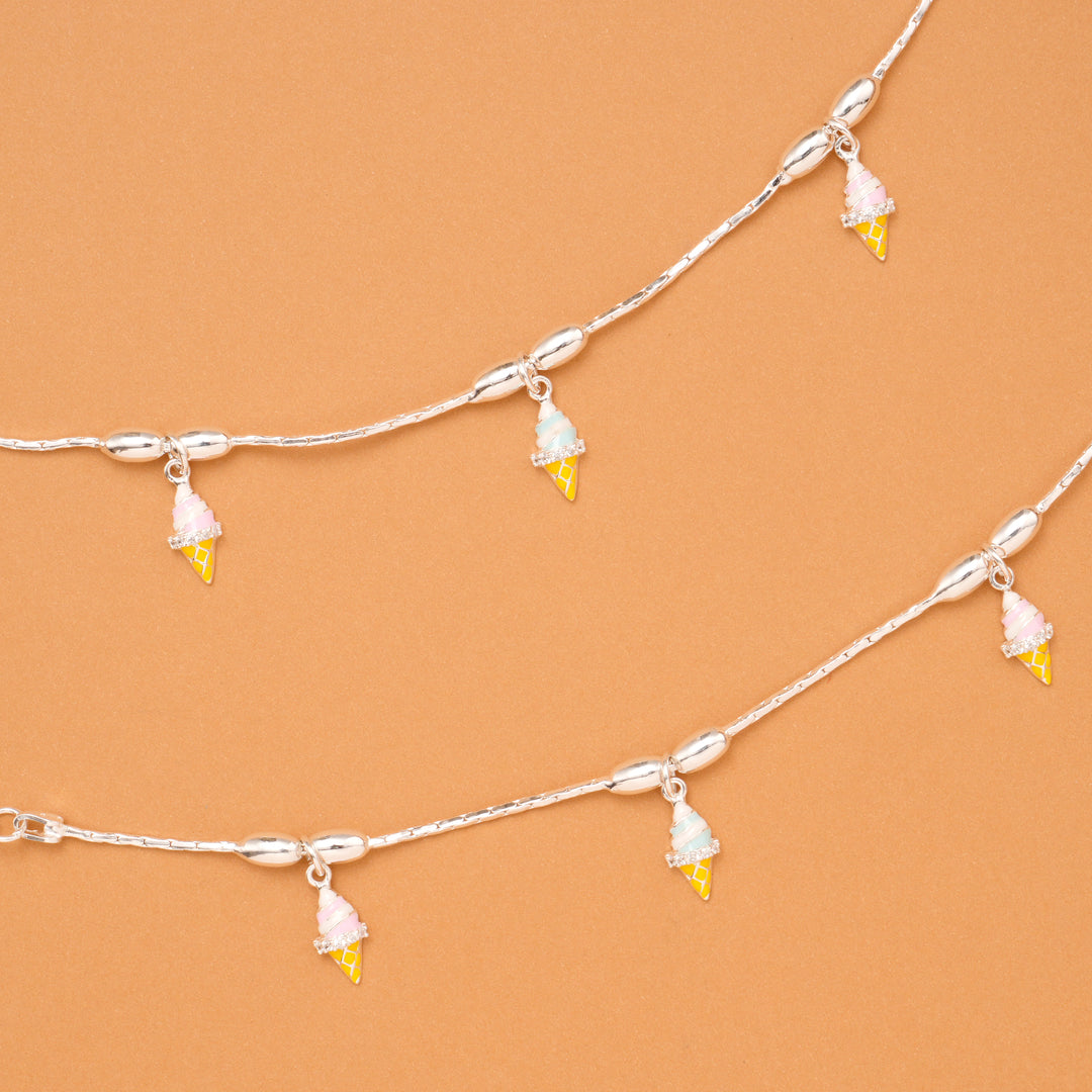 Cute Ice Cream Charm Baby Silver Anklet