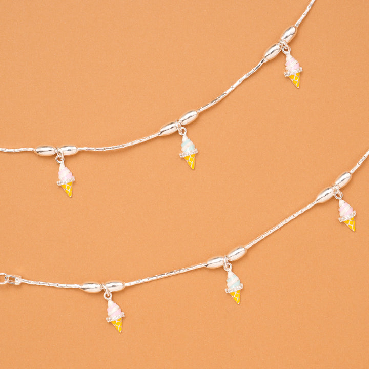 Cute Ice Cream Charm Baby Silver Anklet