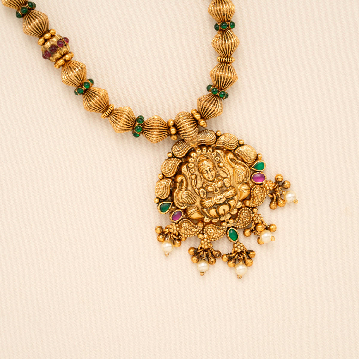Classic Antique Lakshmi Temple Gold Plated Haram