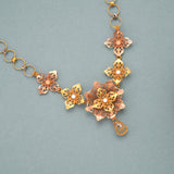 Curved Layerd Floral Dual Tone Gold Necklace