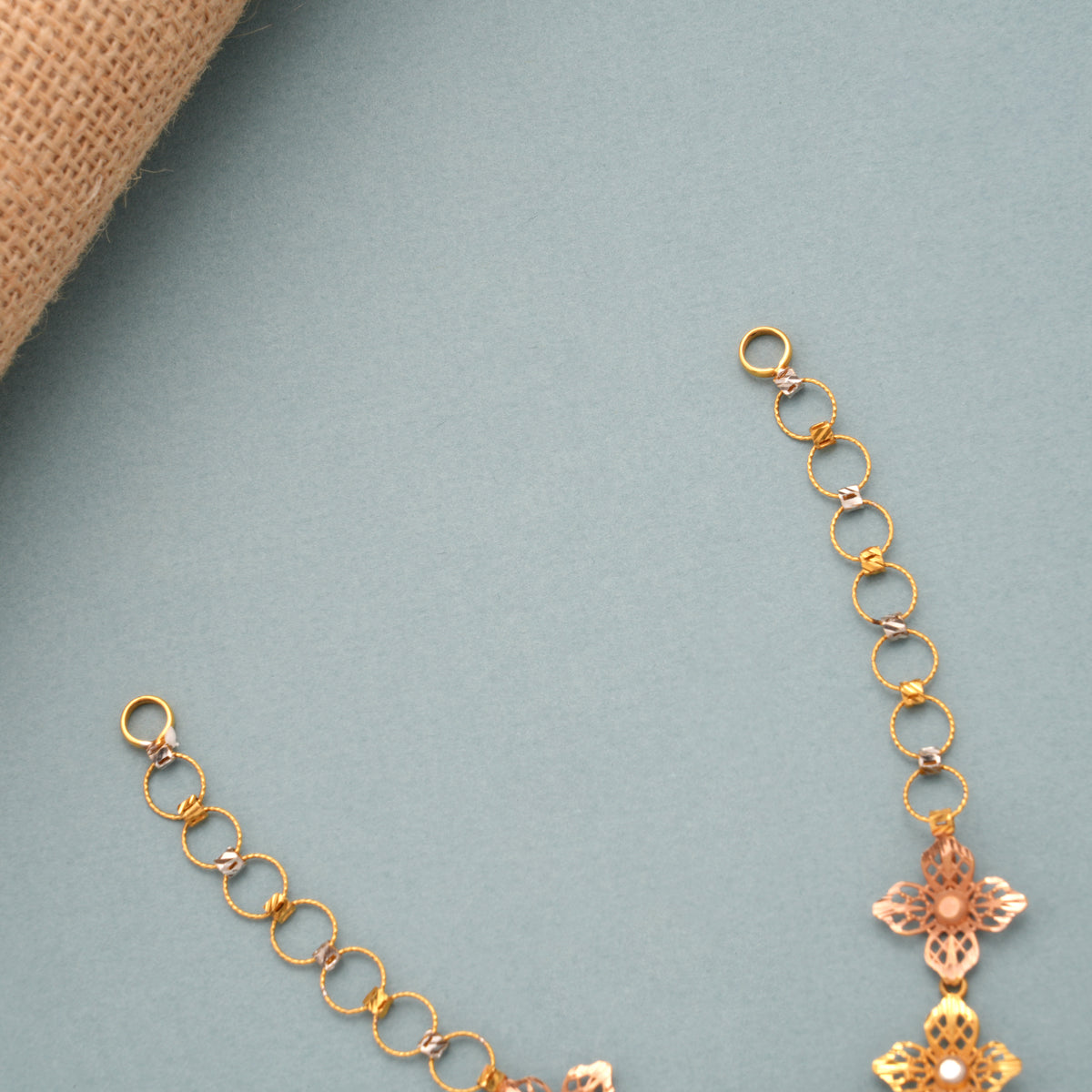 Curved Layerd Floral Dual Tone Gold Necklace