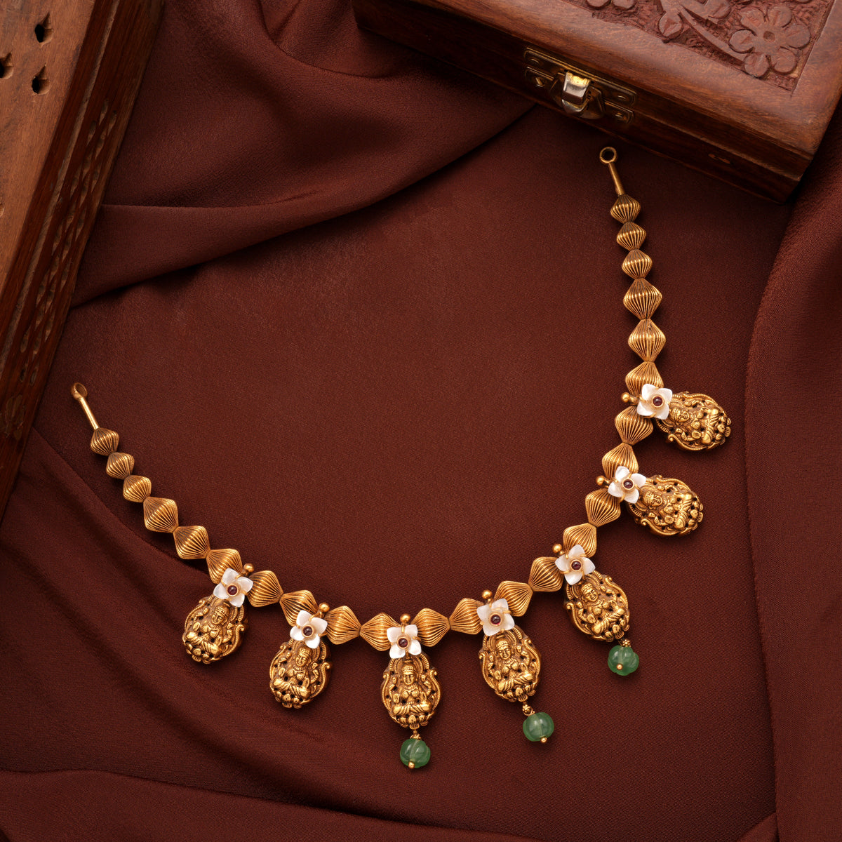 Curved Ball Lakshmi Gold Necklace