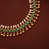 Pearl with Emerald Gold Drop Necklace