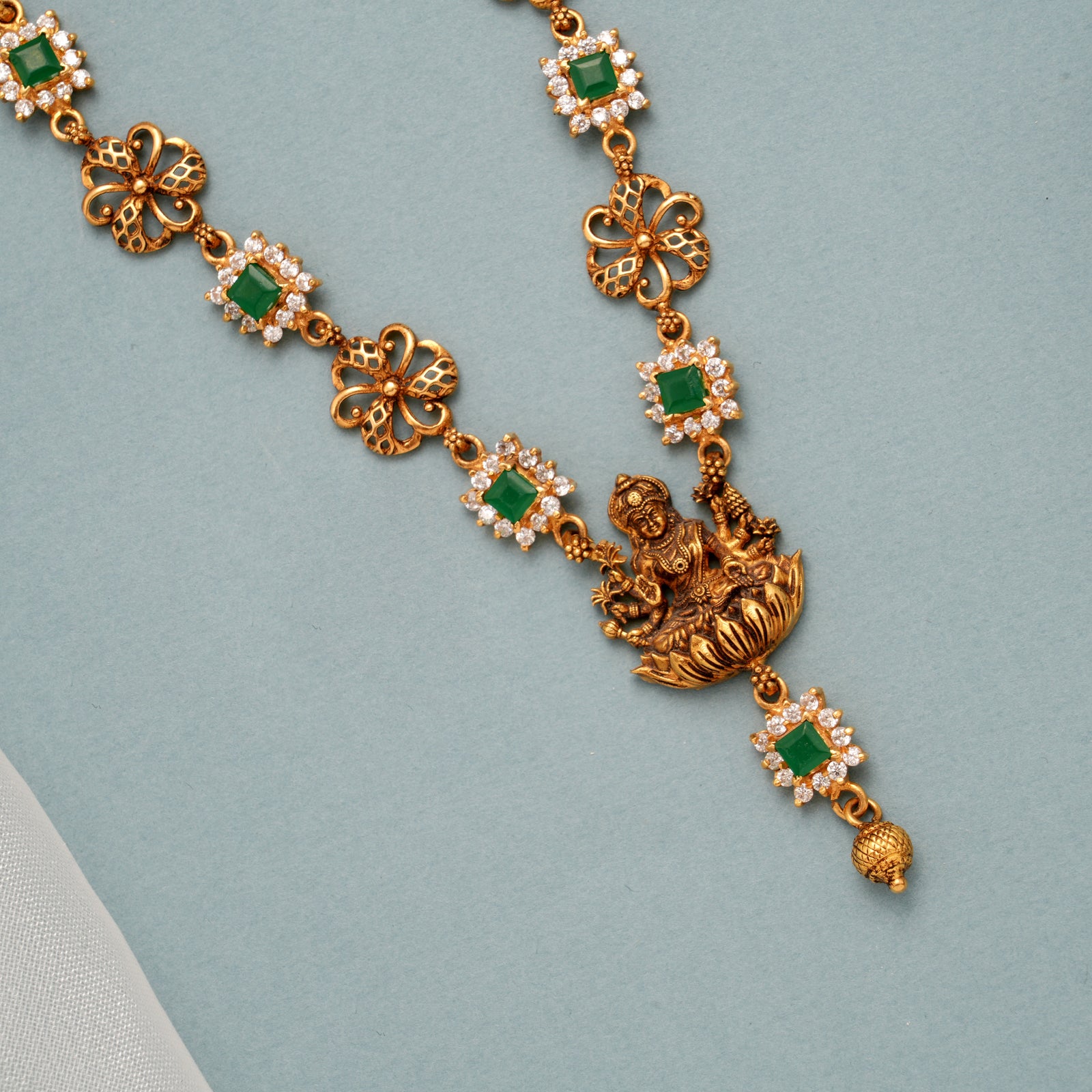 Square Emerald Lakshmi Gold Necklace