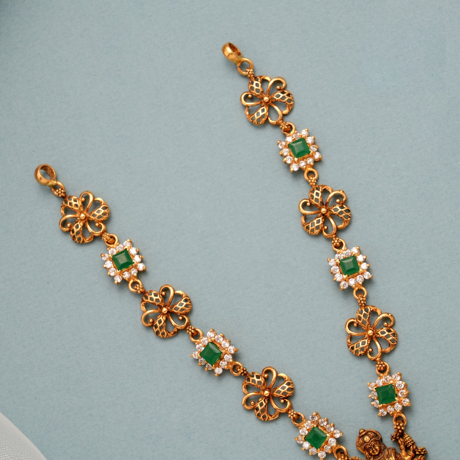 Square Emerald Lakshmi Gold Necklace
