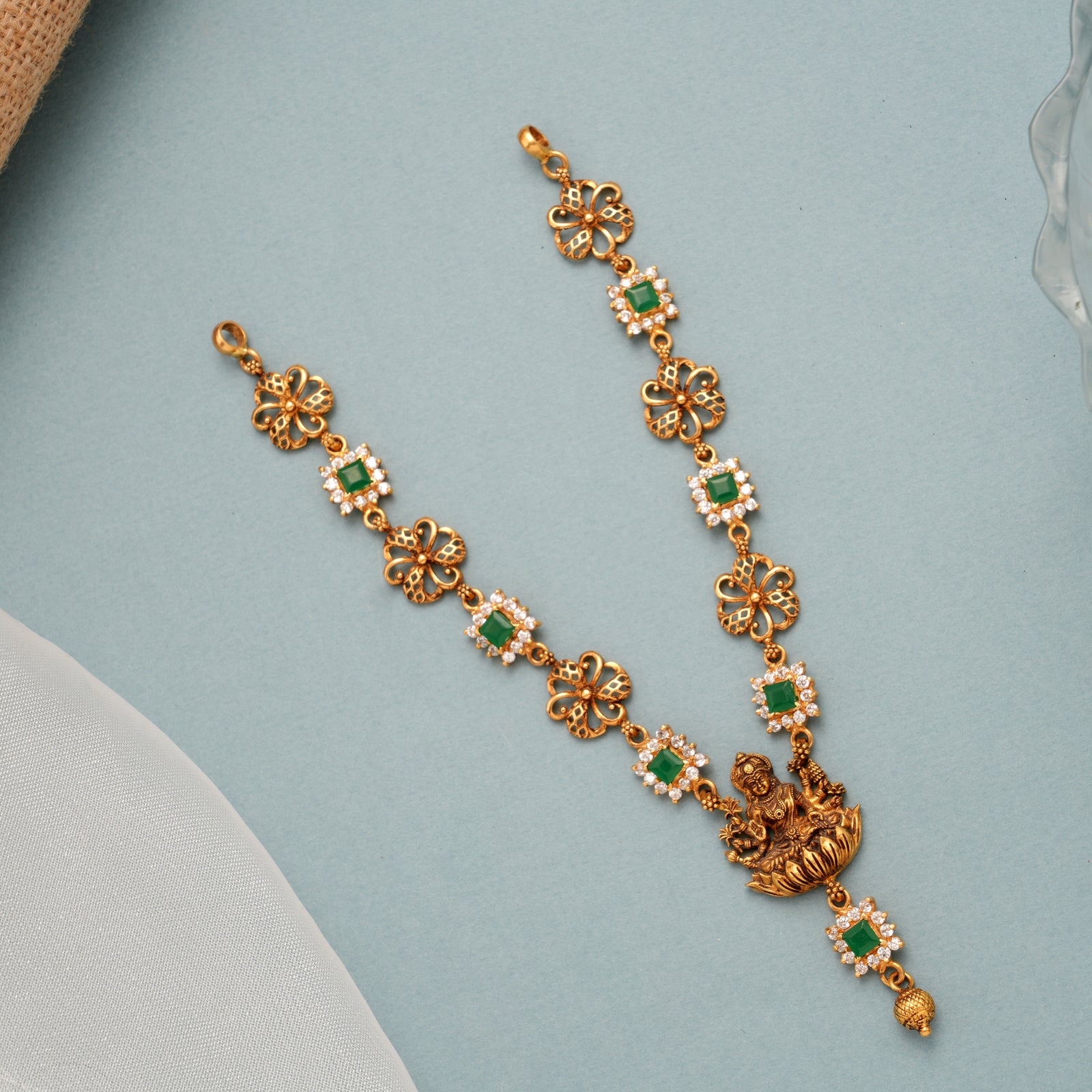 Square Emerald Lakshmi Gold Necklace