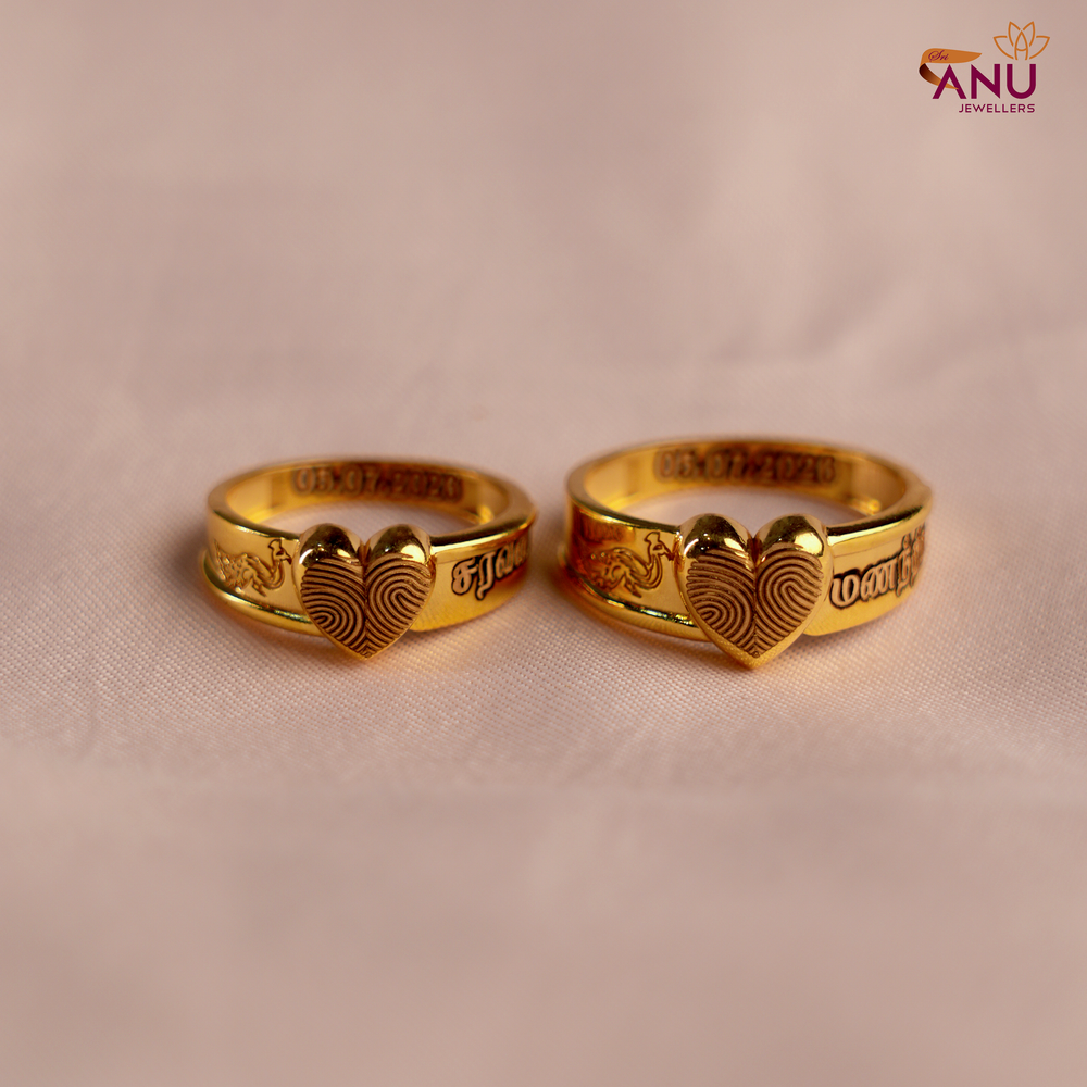 Customised Heart Fingerprint Peacock Gold Ring