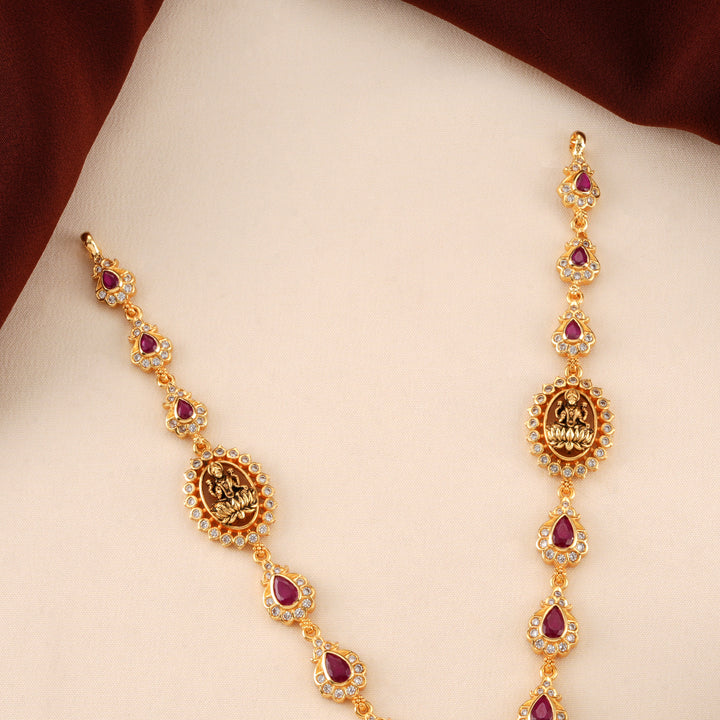 Temple Lakshmi Pendant with Ruby Leaf Necklace