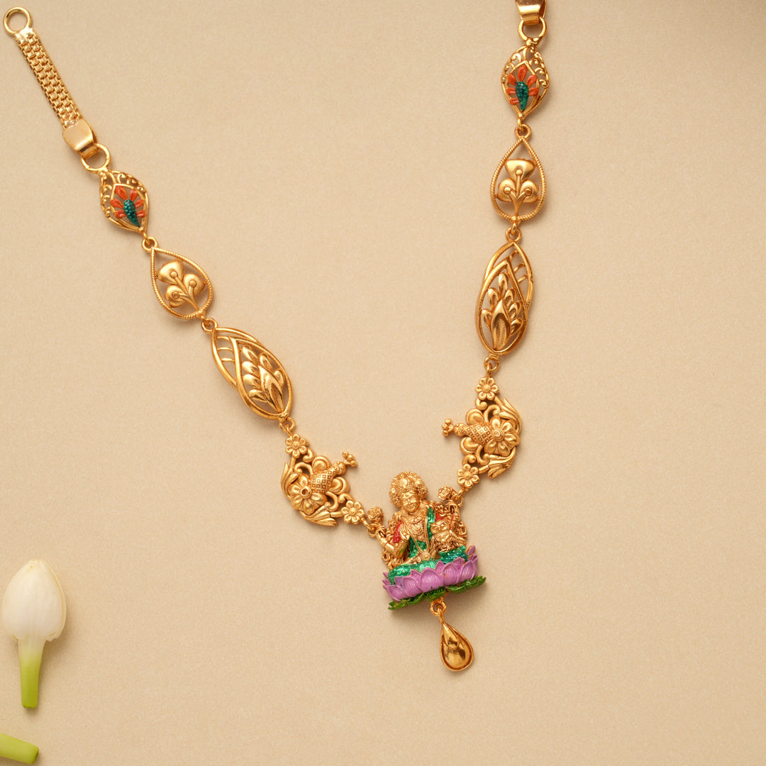 Divine Lotus Lakshmi Golden Necklace Set