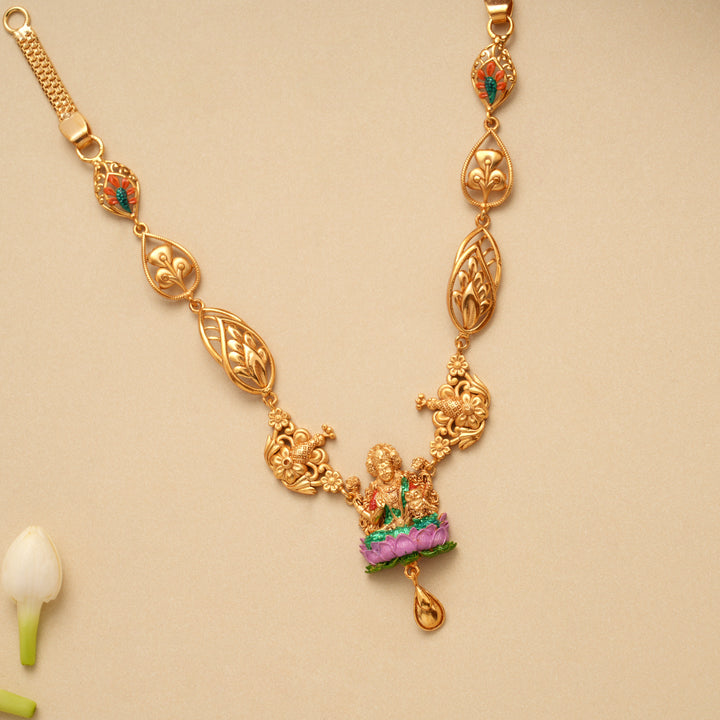 Divine Lotus Lakshmi Golden Necklace Set