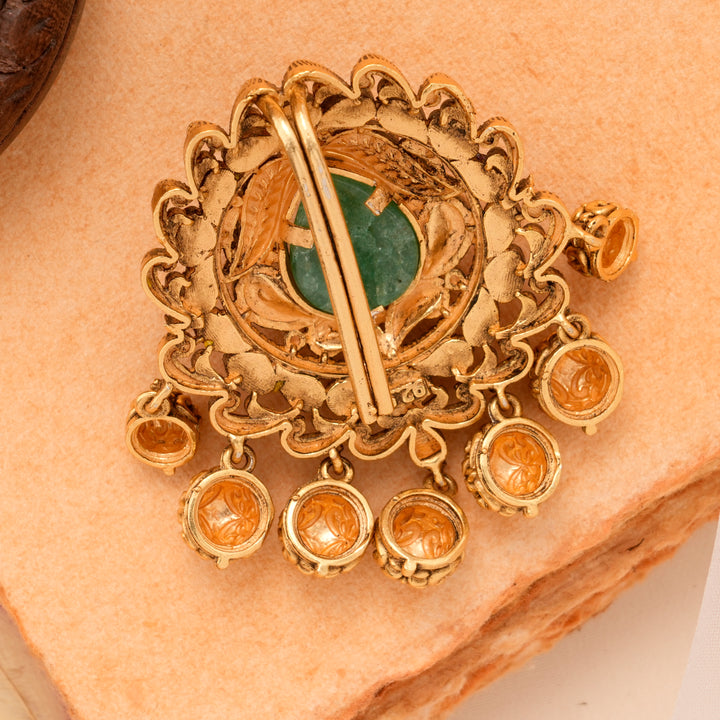 Blossom Floral Pattern Golden Kundan Pendant