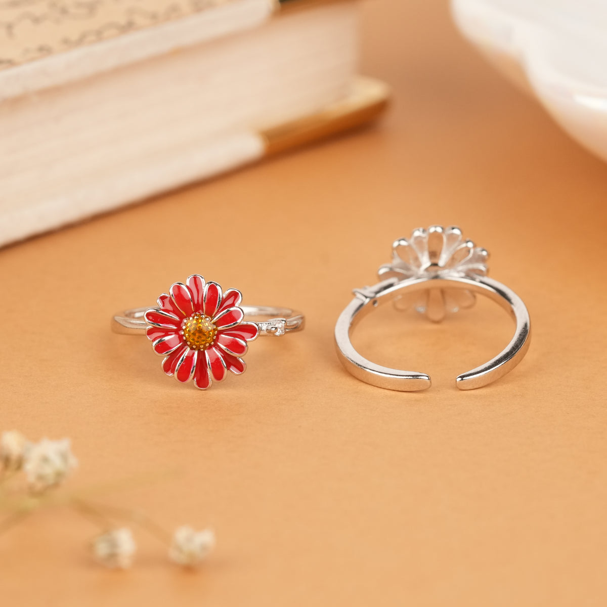 Beautiful Red Sunflower Silver Fancy Metti