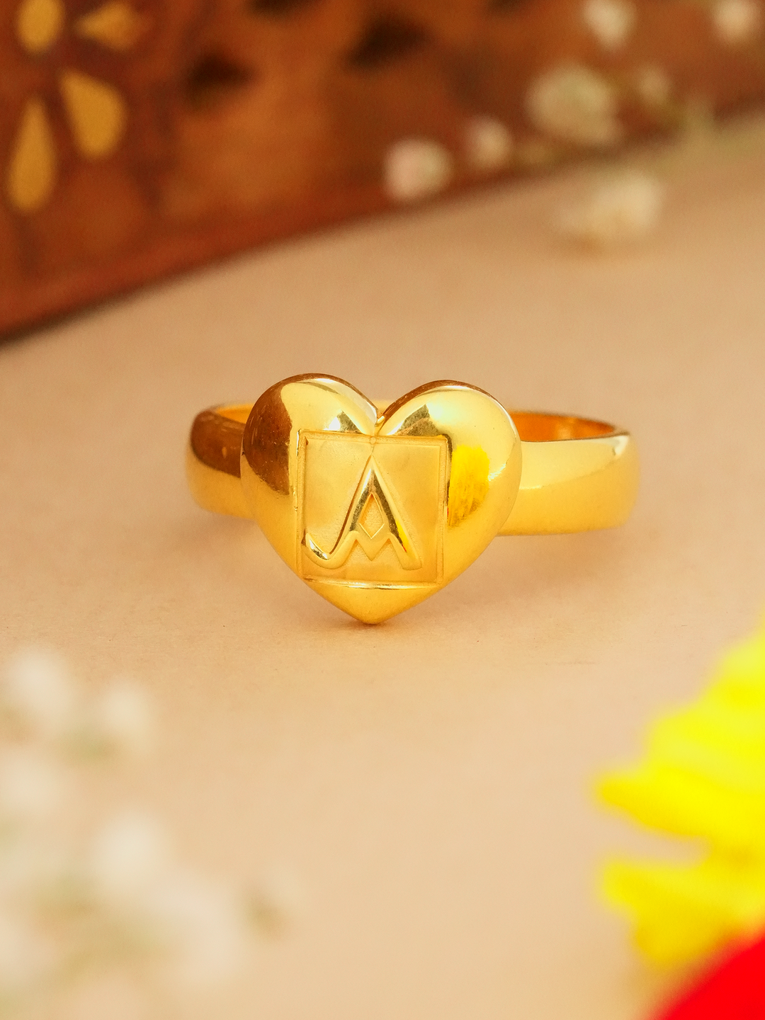 Heart with A Letter Gold Ring