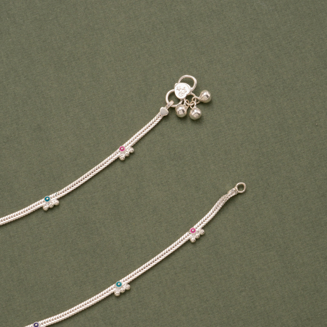 Multicolor Floral Beaded Silver Anklet