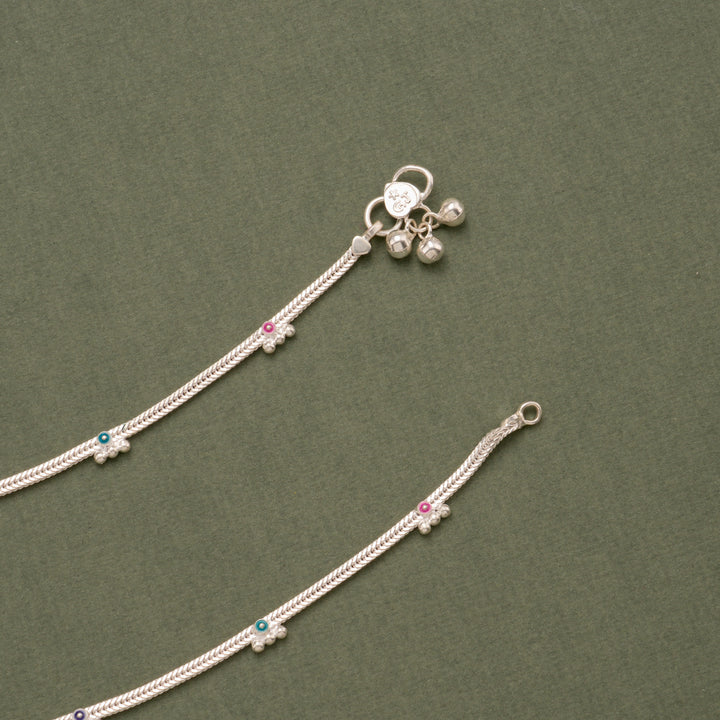 Multicolor Floral Beaded Silver Anklet