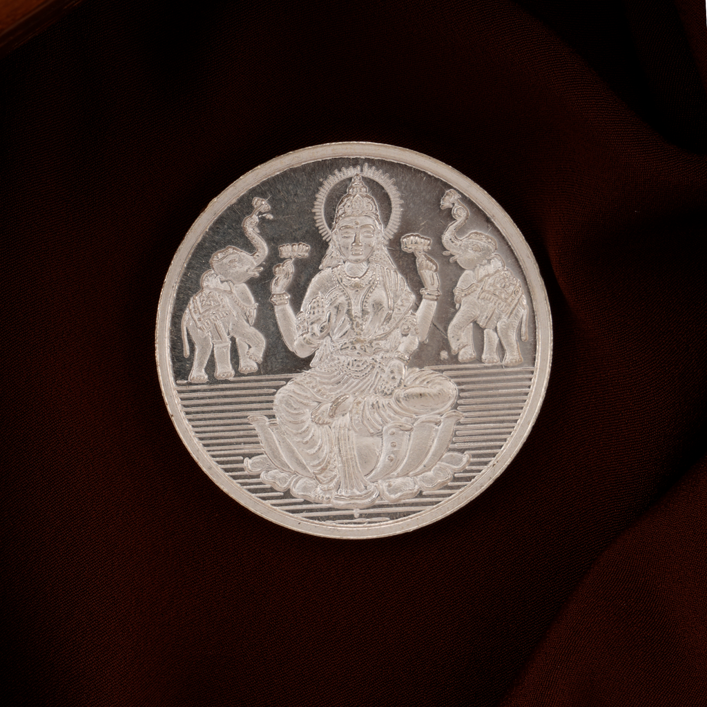 Traditional Lakshmi 50 Gram Silver Coin - Sri Anu Jewellers.