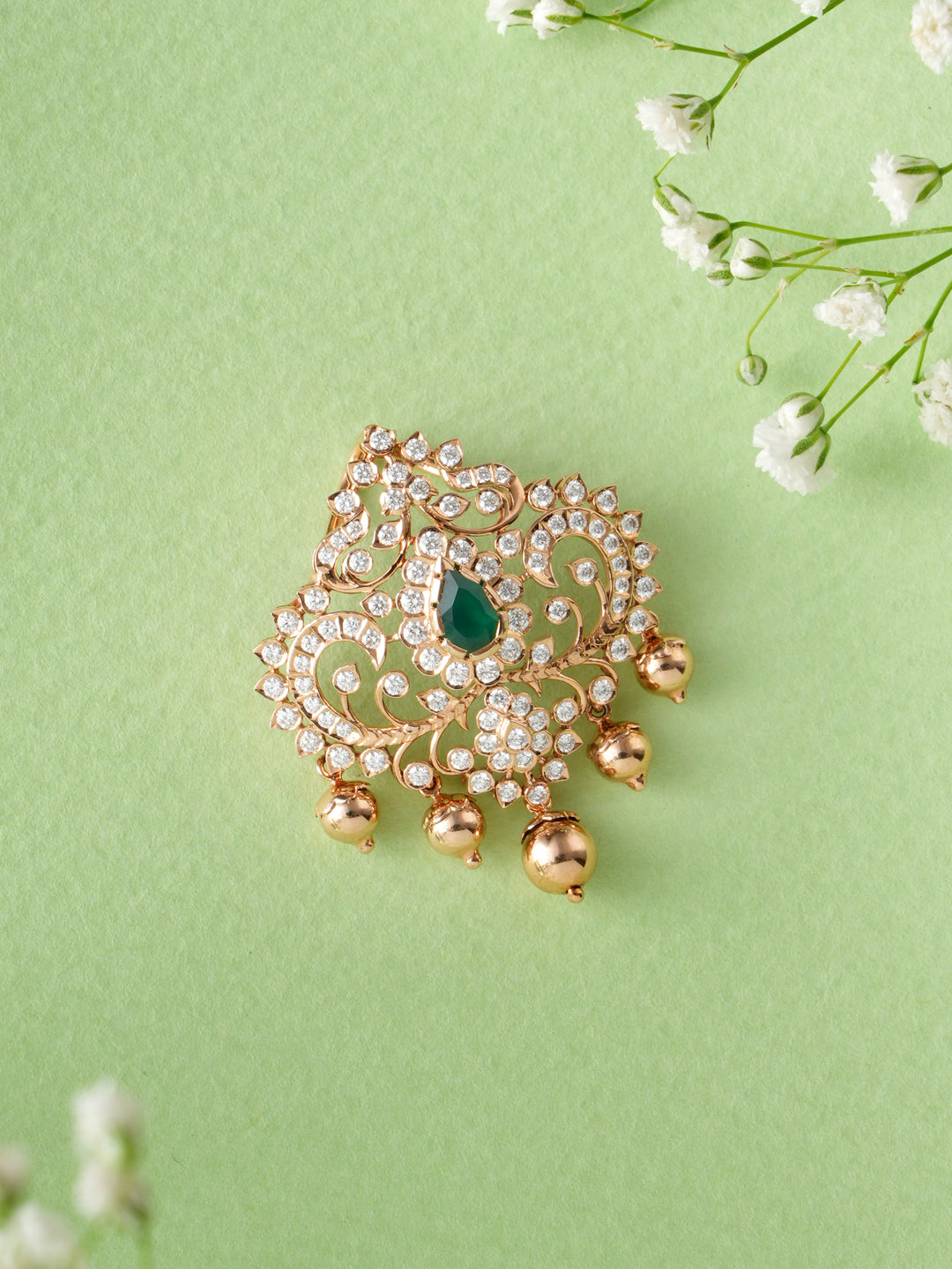 Diamond Pendant with Gold Beads