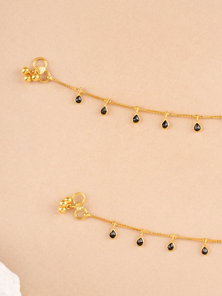 Black Tear Drop Gold Anklet