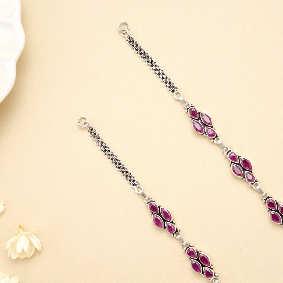 Ruby Vine Grace Silver Antique Anklet