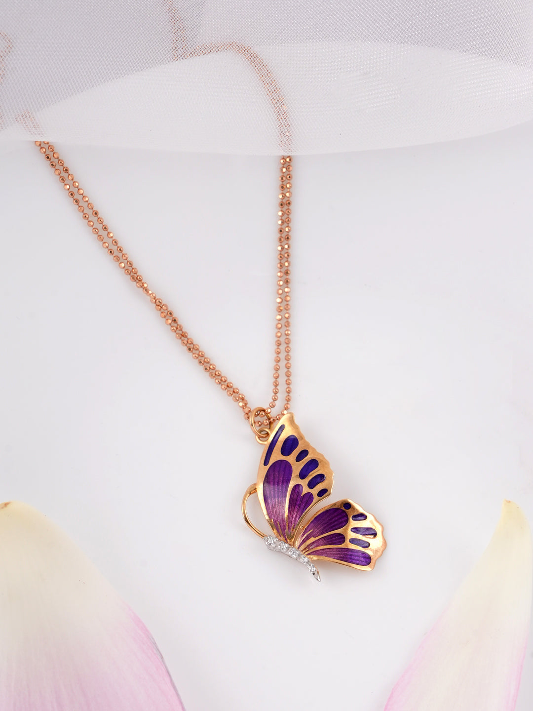 Halved Purple Butterfly Rose Gold Chain