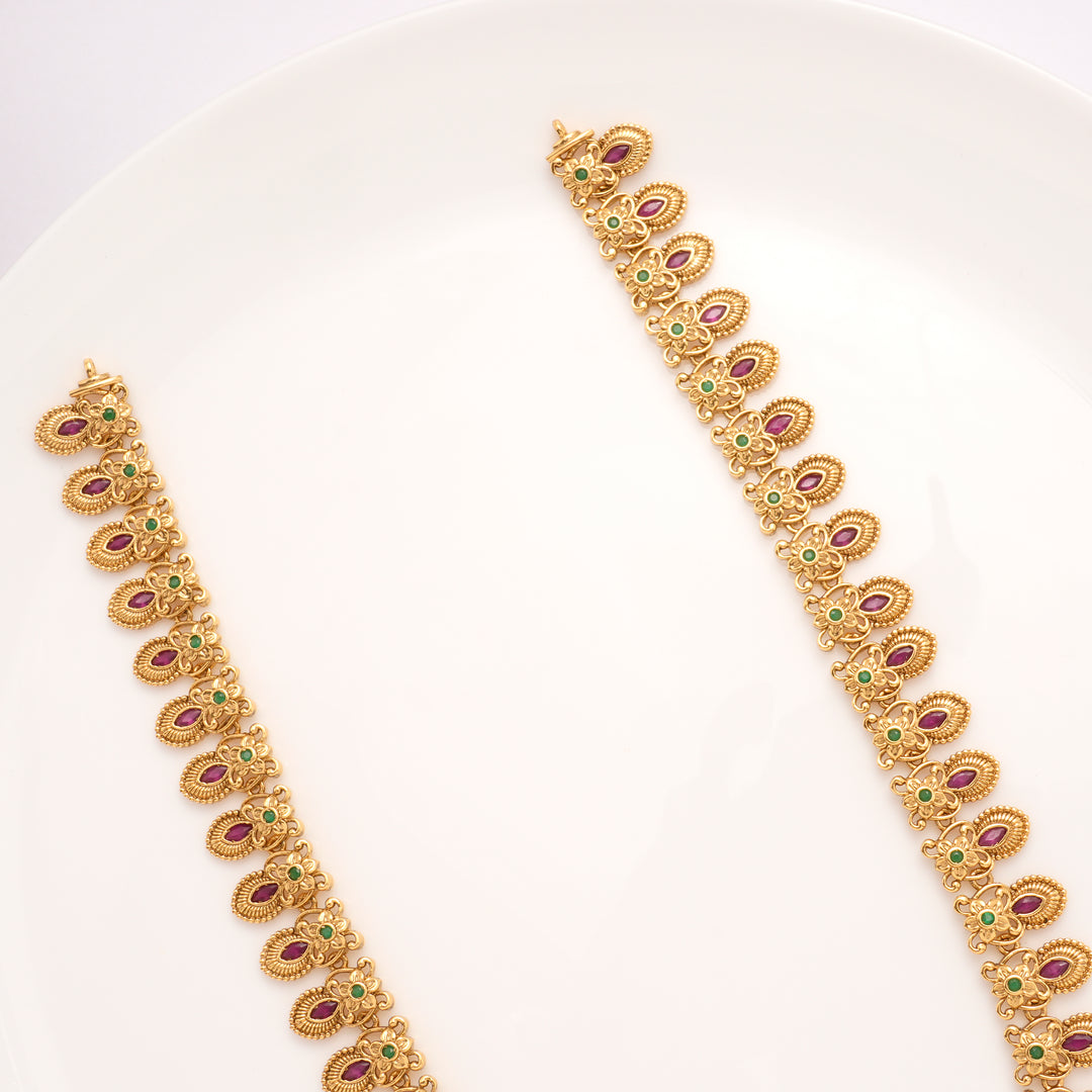 Elegant Blossom Ruby Leaf Pattern Drops Golden Haram