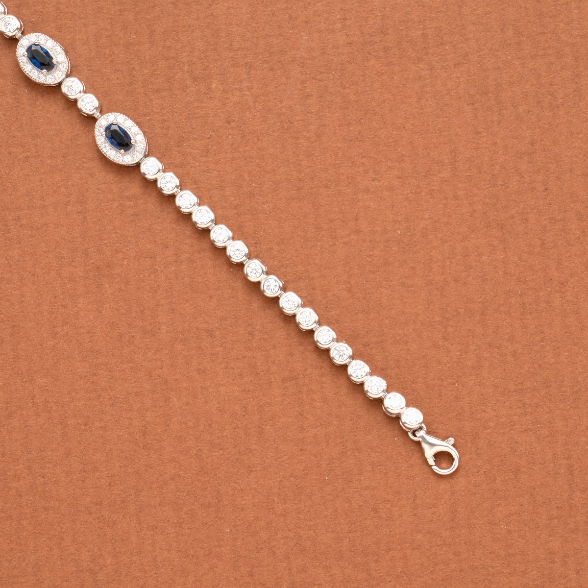 Oval Shape with Blue Stone Silver Women’s Bracelet