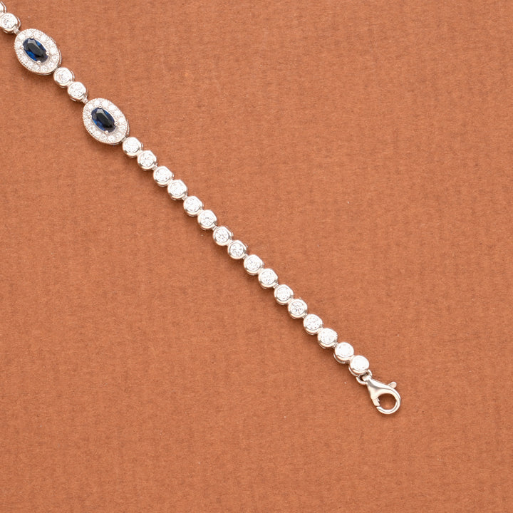 Oval Shape with Blue Stone Silver Women’s Bracelet