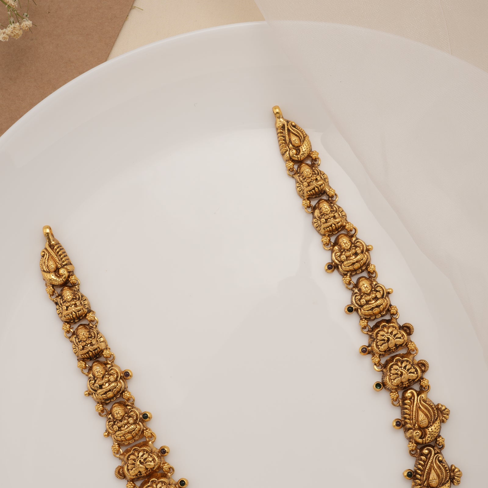 Lakshmi with Peacock Pearl Drop Golden Nagas Haram