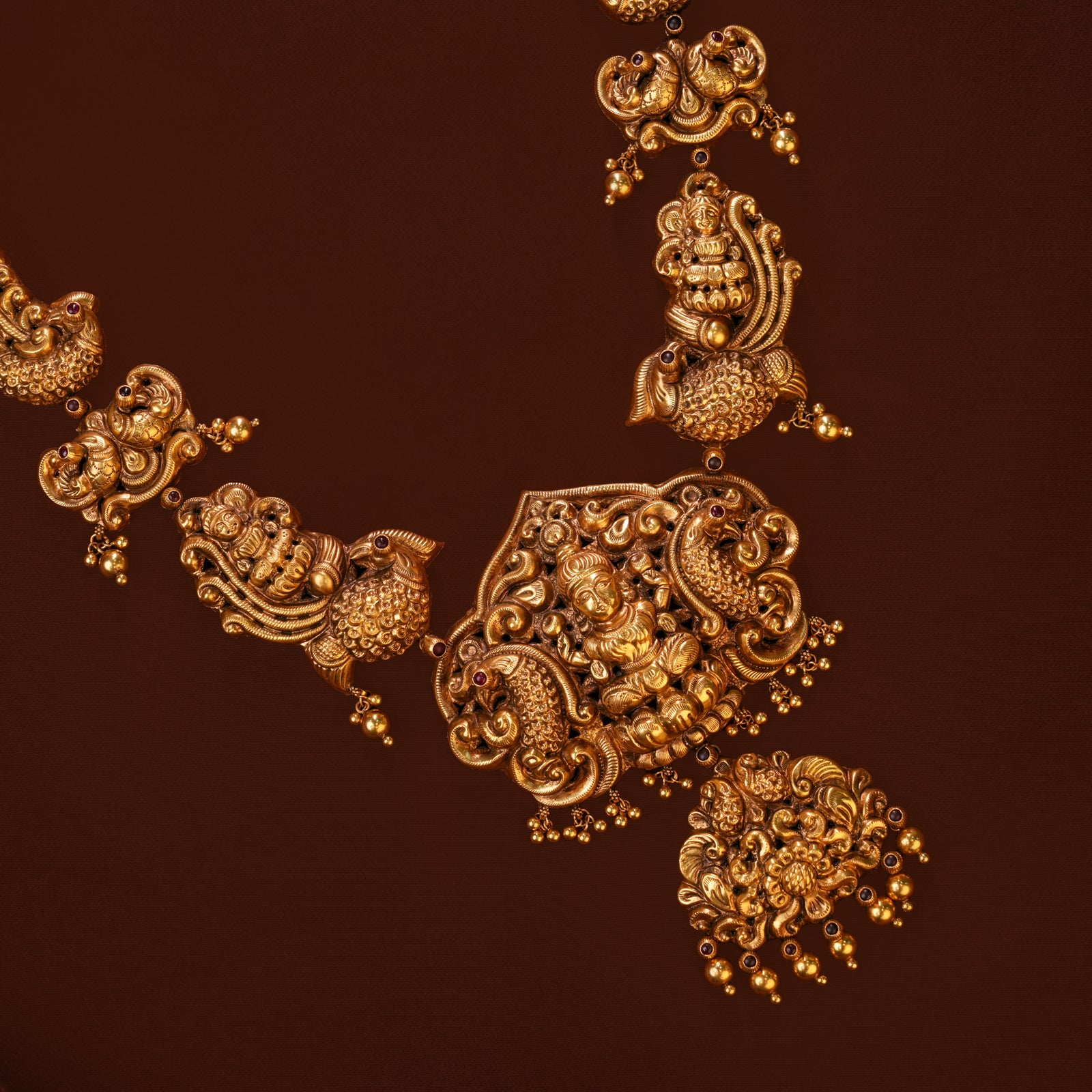 Antique Lakshmi with Peacock Design Gold Haram