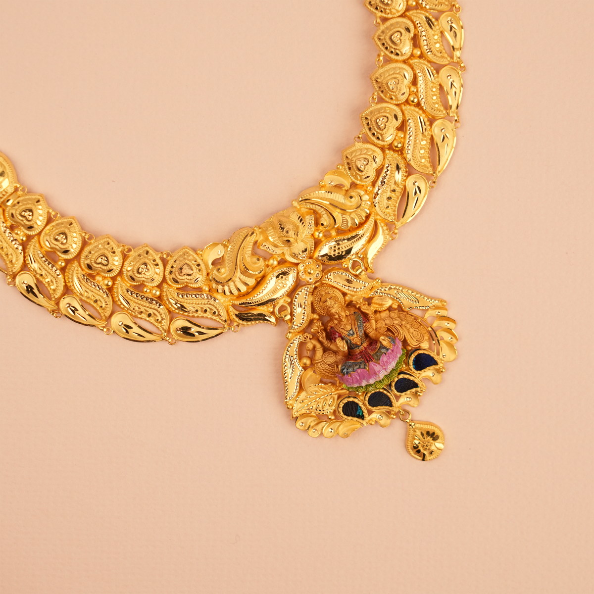 Divine Lakshmi Nagas Peacock Gold Necklace