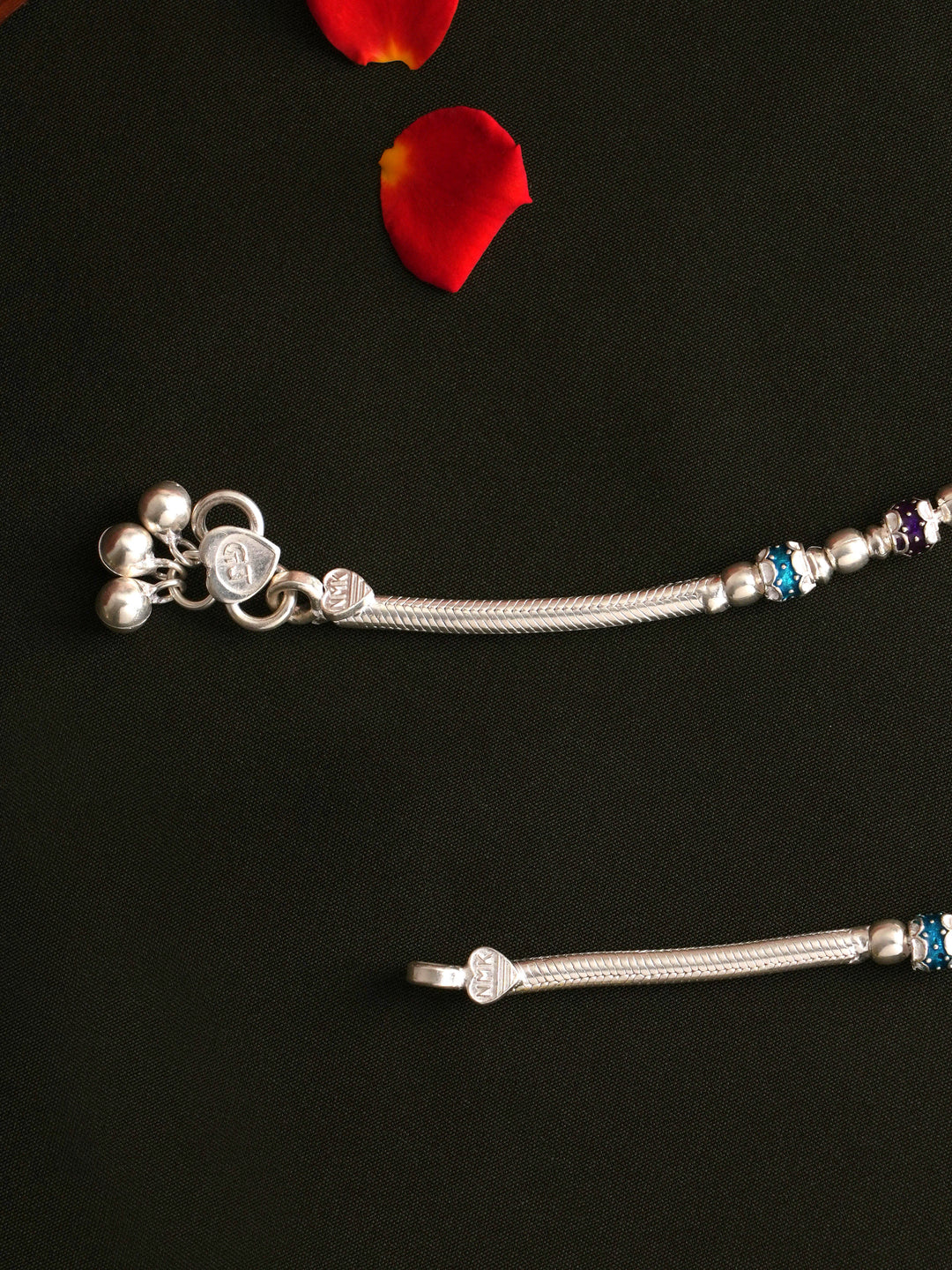 Bombay Floral with Multi Balls Silver Anklet