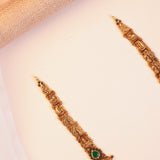 Silver Lakshmi Temple Haram with Green Stones and Pearl Drops